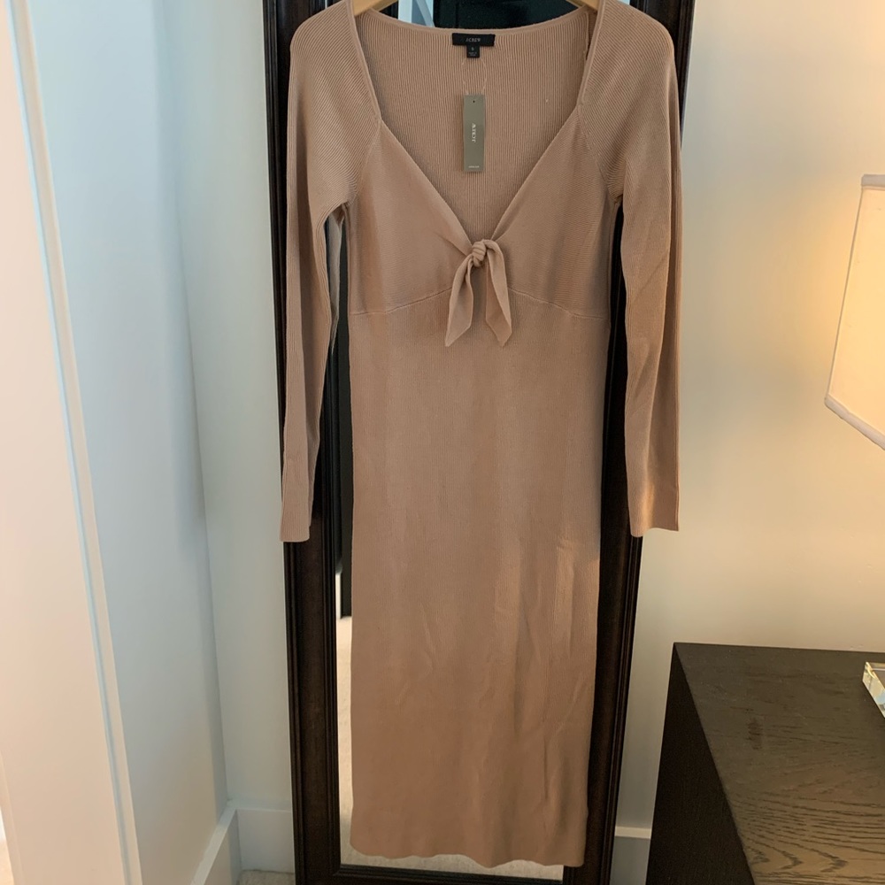 J Crew NWT $128 Ribbed Tie-Front Ballet Style Sweater-Dress in Almond| Sz small